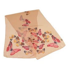 COVERI COLLECTION Salmon Butterfly Print Polyester Scarf 59”- 19”. 1/2 EX COND