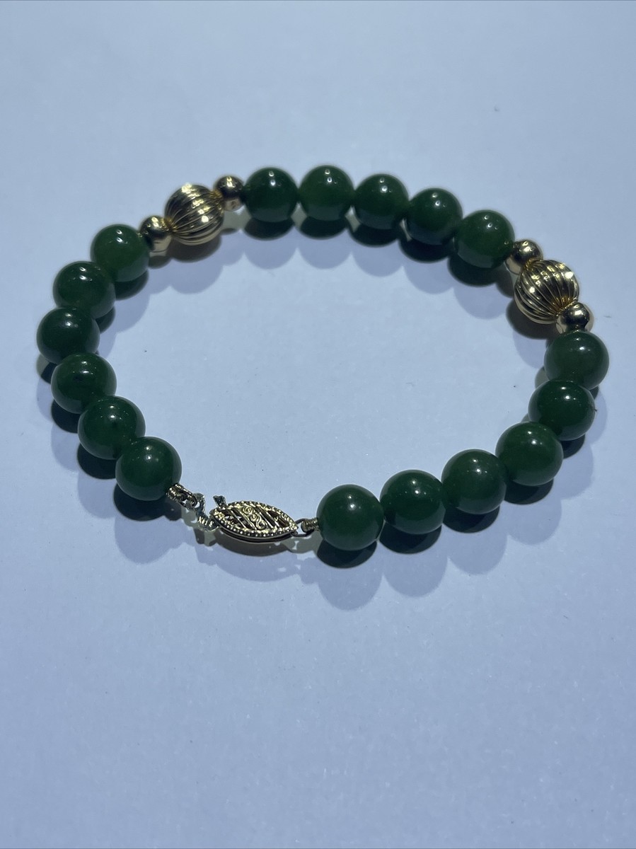 New 14k Yellow Gold ball & Jade Bracelet 7 “ | eBay