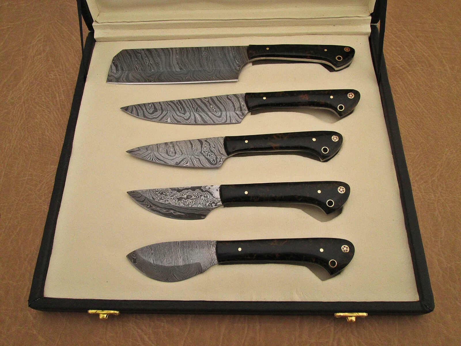 40" long Damascus steel 5 piecss kitchen knife set, many scale colors available