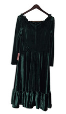 Ivy City Co Cypress Dress Womens Large Green Velvet Long Sleeve Ruffle Maxi NWT