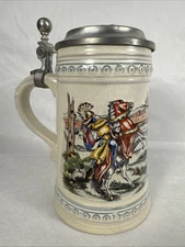 Vtg W. Germany Beer Stein W Knights In Armor Jousting