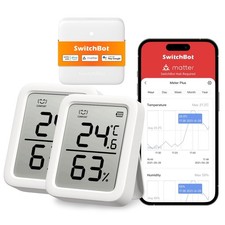 Image of SwitchBot Indoor Thermometer Hygrometer 2 Pack with Hub Mini Matter, Indoor Temp