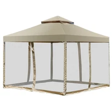 Outdoor 2-Tier 10'x10' Gazebo Canopy Shelter Awning Tent Patio Garden Brown New
