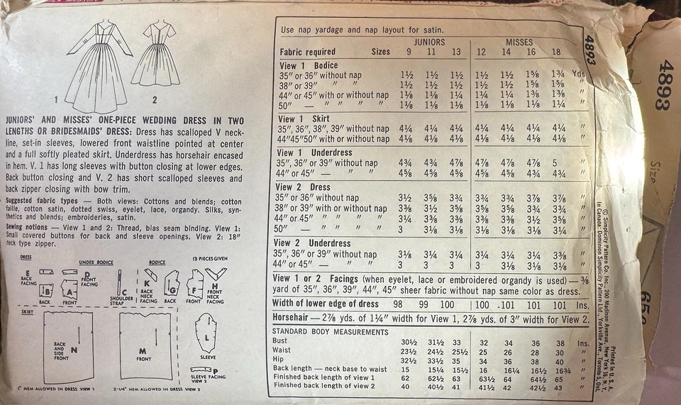 Vestido De Colección Patrón Simplicidad 4893 Misses Boda o Damas de honor Talla 12 Busto 32 Foto 2 de 2