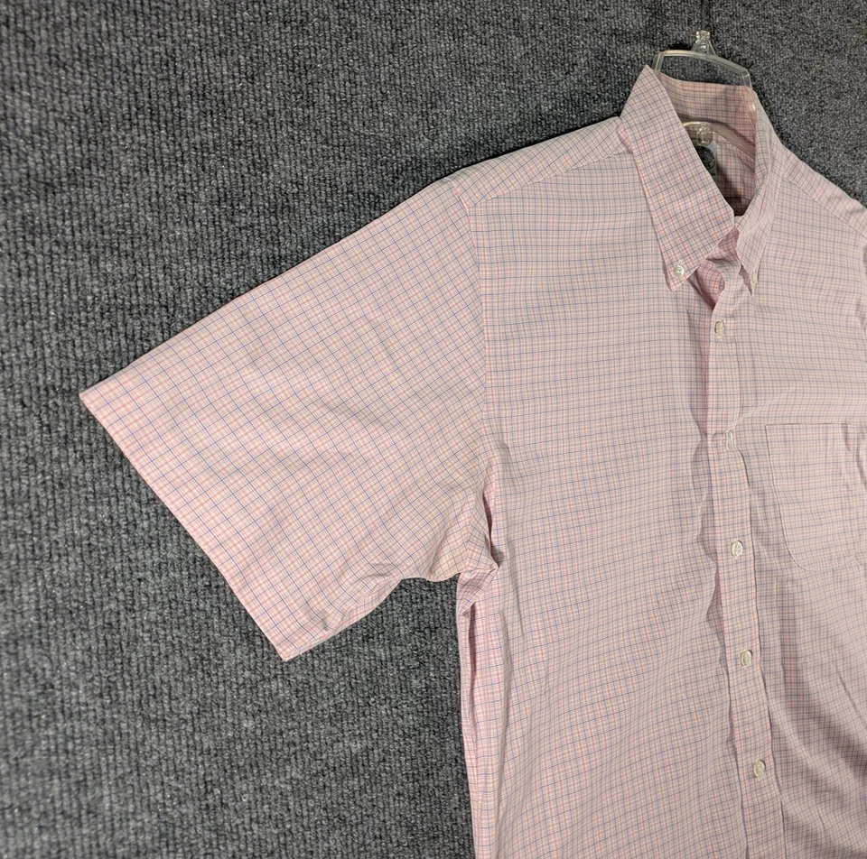 Brooks Brothers Shirt Mens Medium Pink Blue Check Slim Fit Short Sleeve Button - Image 2 of 4