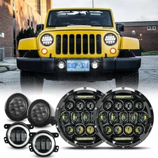 For Jeep Wrangler JK JKU 7'' LED Headlights + Fog Lights + Turn Signal Lamps Kit