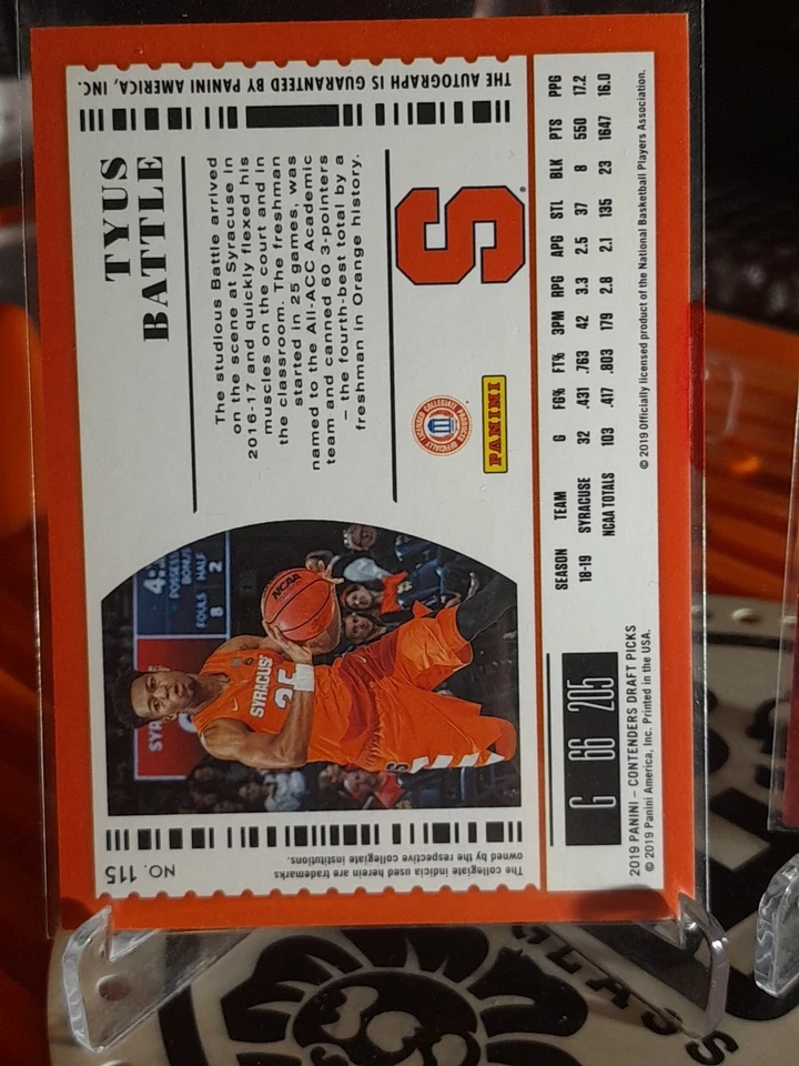 2019-20 Panini Contenders Draft Picks College Ticket #115 Tyus Battle (AU RC)🔥 - Image 2 of 2
