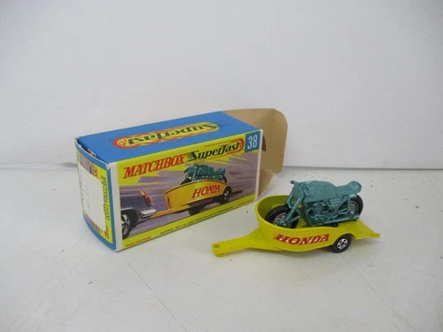 Matchbox Lesney Superfast SF38 Honda Motorcycle & Trailer- blue cycle, boxed