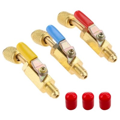 3PCS Brass Air Conditioning HVAC 1/4'' Shut Valve Part For AC Charging Hoses
