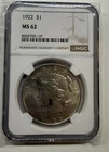 1922 PEACE SILVER DOLLAR NGC MS 62