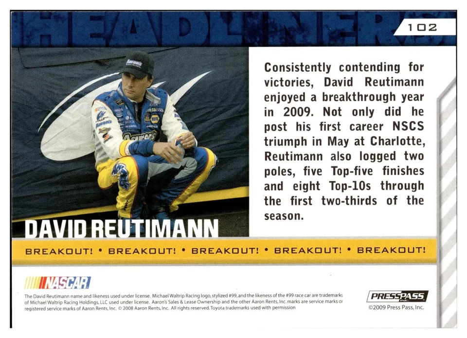 2010 Press Pass #102 David Reutimann - Image 2 of 2