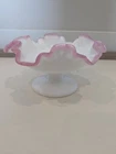 Vintage Fenton Milk Glass Apple Blossom Ruffled Pedestal Compote Art Glass