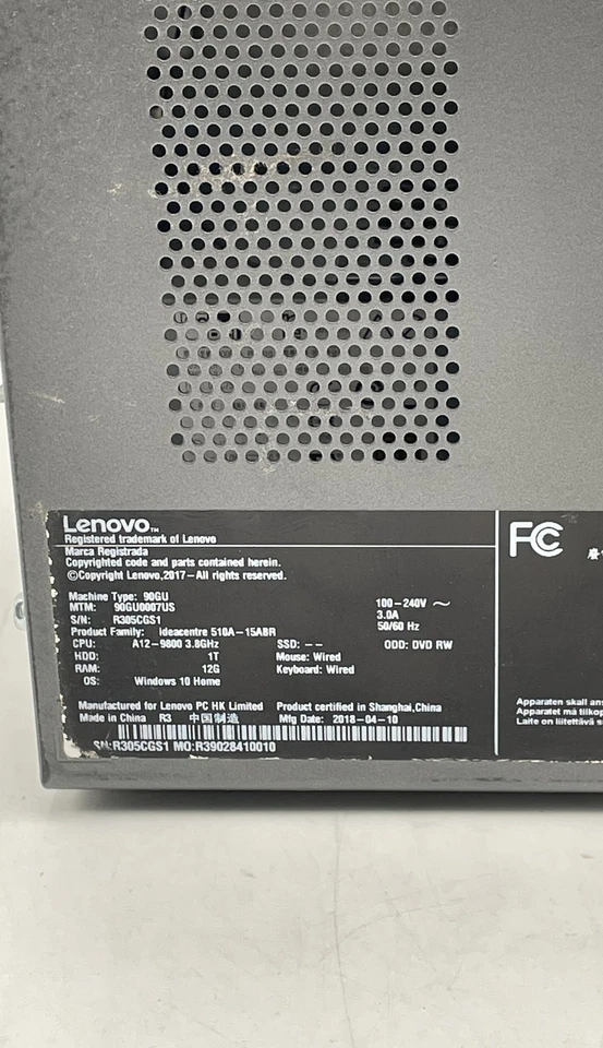 Lenovo Ideacentre 510A Desktop AMD A12-9800 12GB RAM 240GB SSD Windows 10 - Image 4 of 4