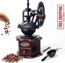 Vintage Hand Crank Wheel Manual Cast Iron Coffee Bean Grinder Mill Burr Antique