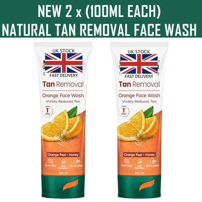 🇬🇧 2 X 100ml New Natural Tan Removal Orange Face Wash Orange Peel with Honey