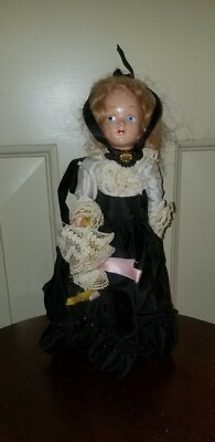 Vintage Virga 7 1/2'' Gibson Girl Storybook 1940s Doll Painted Face Hard Plastic