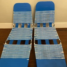 Folding Jelly Tube Chaise Lounge Lawn Blue Chair Beach Pool Set of 2