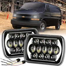 Pair 7X6" 5x7" LED Headlights Square For Chevy Express Cargo Van 1500 2500 3500
