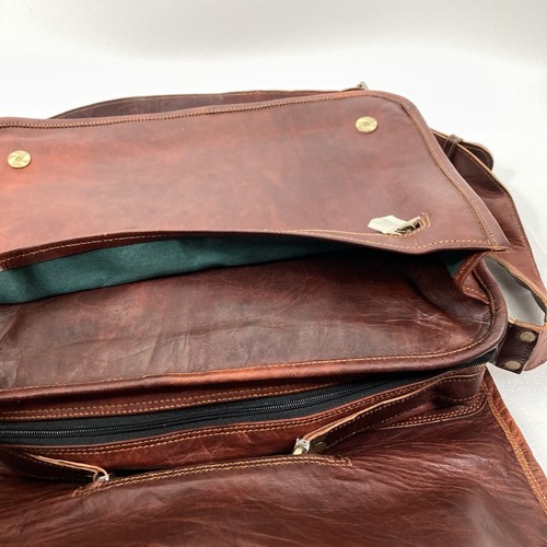 Vintage Top Grain Cowhide Leather Messenger Bag Canvas Liner HIGH QUALITY NEW - Picture 10 of 24