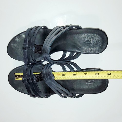 UGG Mattie Black Leather Wedge Slide Sandals Stacked 3" Heel Platform Wms 8US - Picture 14 of 22