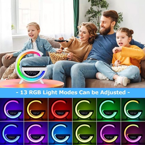 Smart LED G Shape Wireless Charger Bluetooth Speaker RGB Alarm Clock Night Light - 第 2/7 張圖片