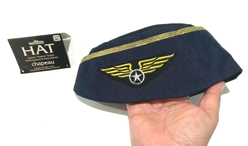 STEWARDESS HAT Flight Attendant Cap Blue Military Costume Women Airplane Wings - Image 2 of 4