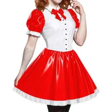 Plus Size Pretty Style Lolita Dress Elegant Pleated Patchwork Shiny PVC Dress 