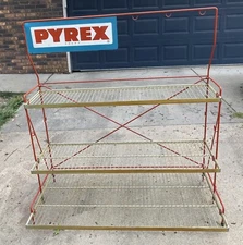 VERY RARE Pyrex Wire Rack Metal Standing Store Display With Sign WOW!
