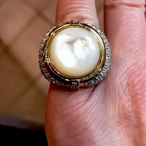 Ross Simons 14kt GOS sim Pearl Center W/CZ PAVE ring 6 - Image 2 of 4
