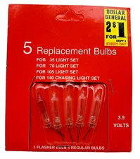 3.5 volt Christmas Light Bulbs Clear Mini for 35 70 105 140 String Lights 5 pk D