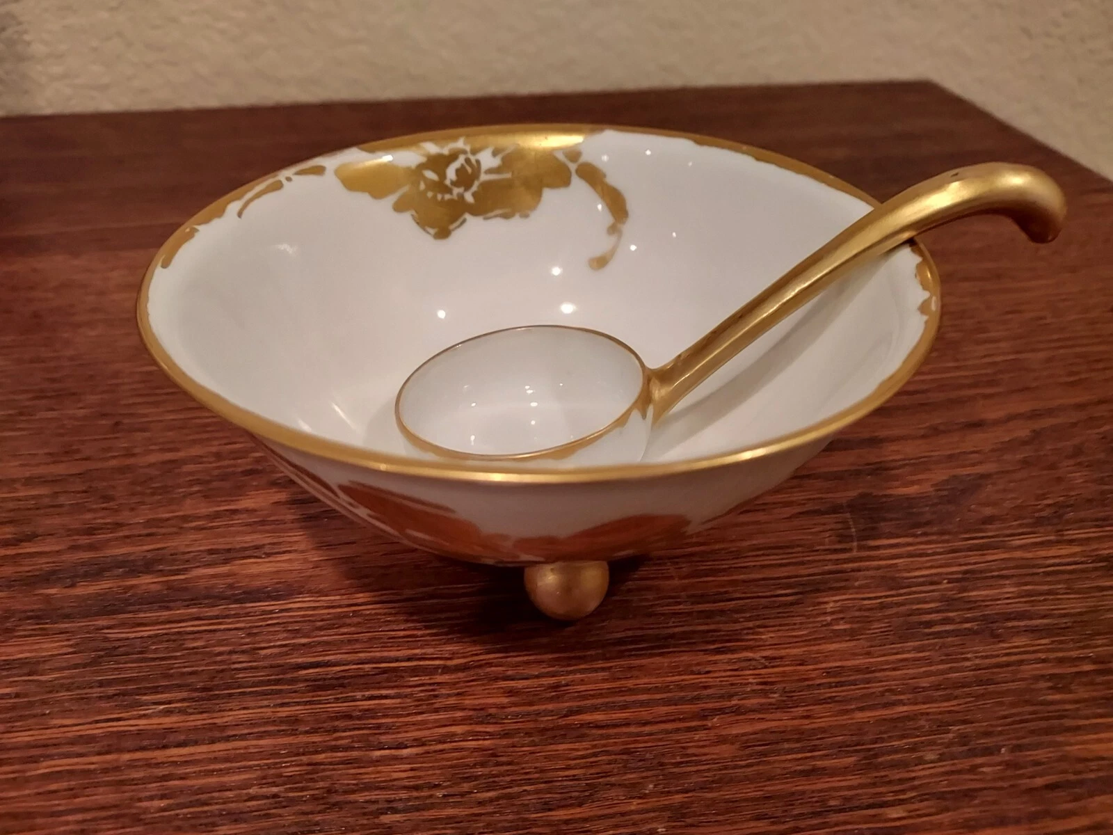 Antique RS Germany Footed Sauce Bowl With Matching Ladle