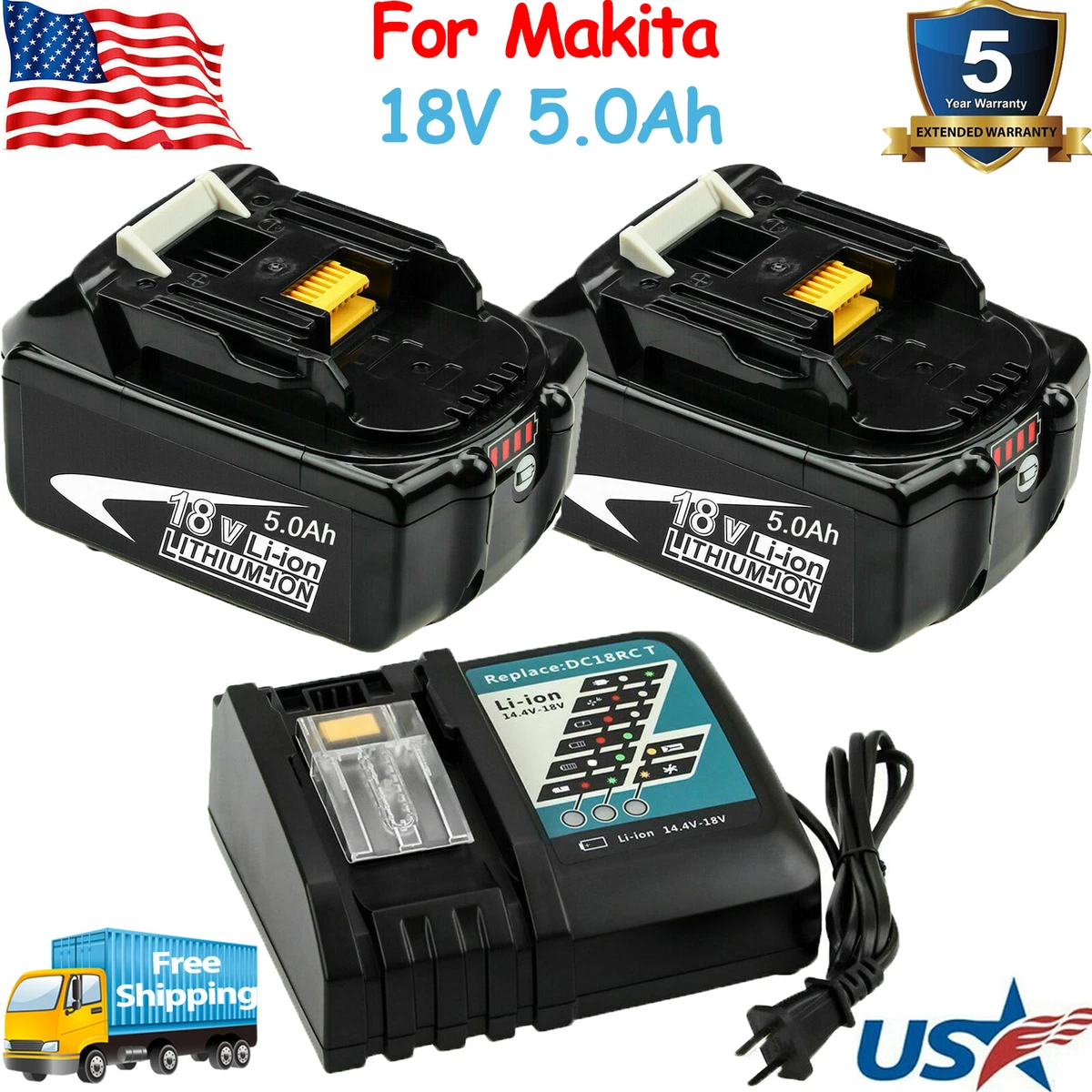 FOR MAKITA 18V 5.0Ah LITHIUM ION BATTERY LXT BL1850B BL1830B
