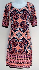 Eliza J Stretch Tunic Shift Sheath Dress Size 4 Geometric Coral Blue Pink