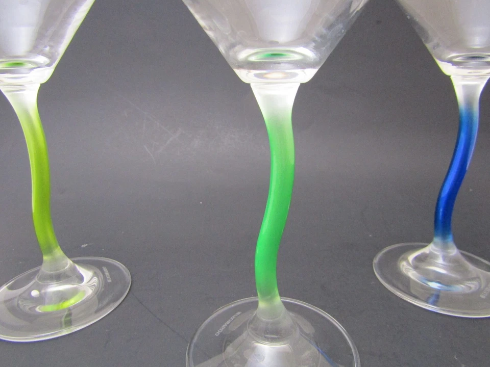 Leonardo Martini Glasses Lot of 3 Curved Stems Neon Blue Green Yellow Signed Foto 3 de 4
