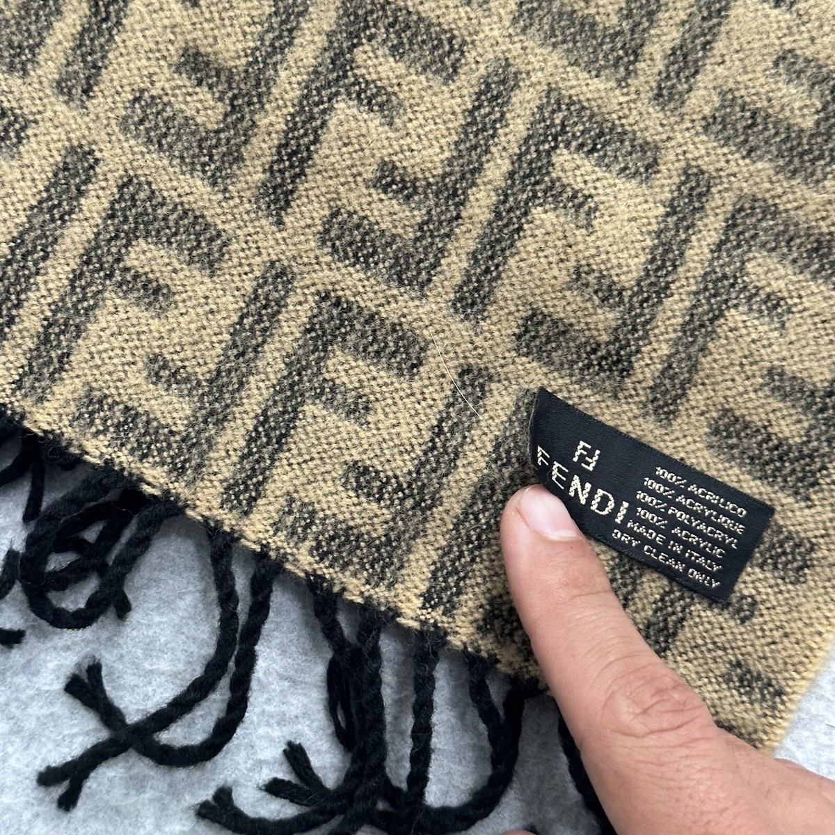 Fendi スカーフ Fendi Scarf Brown Fully Wool All Over Print Lightweight 61