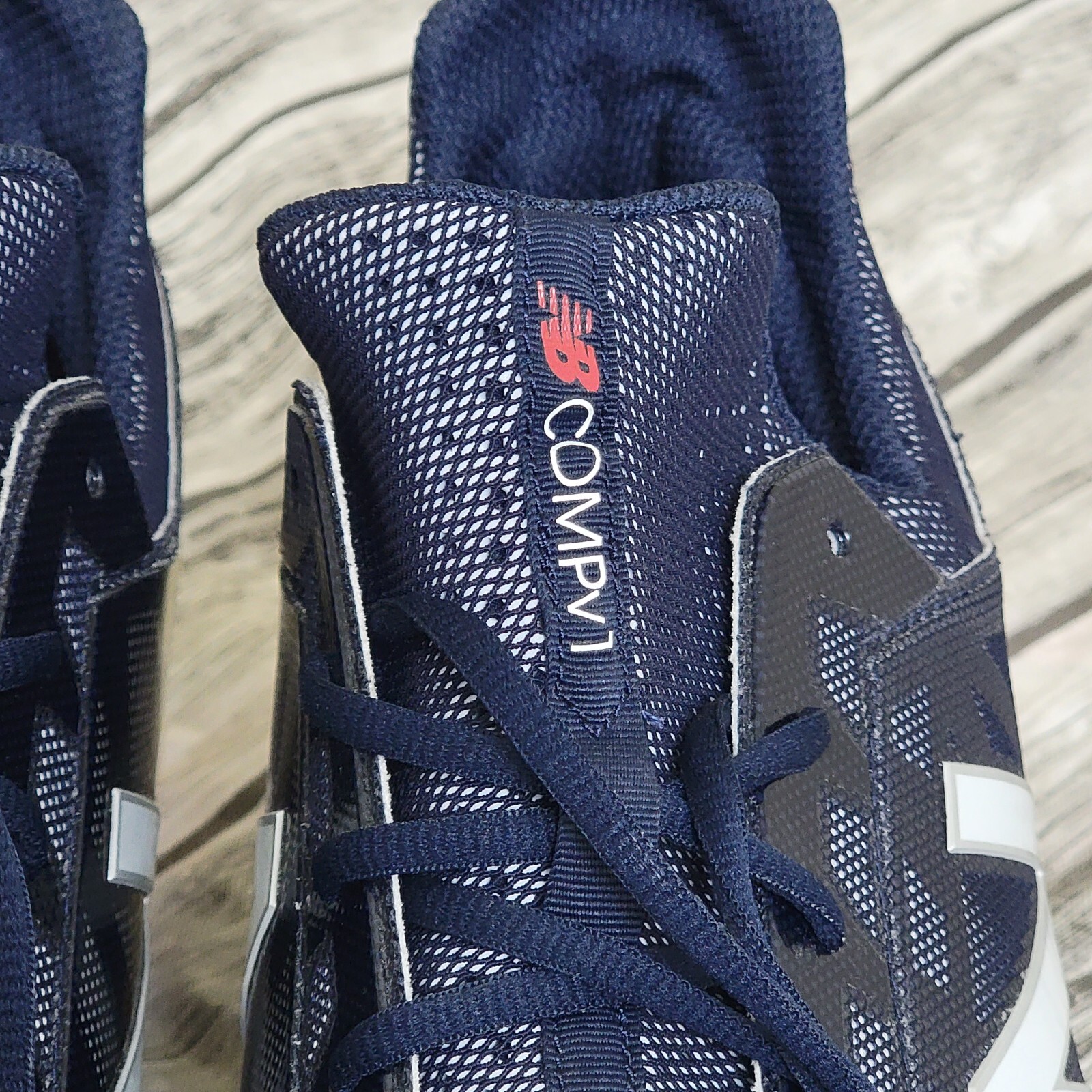 Mens New Balance COMPv1 Hybrid Low Rubber Baseball Cleat Blue and White