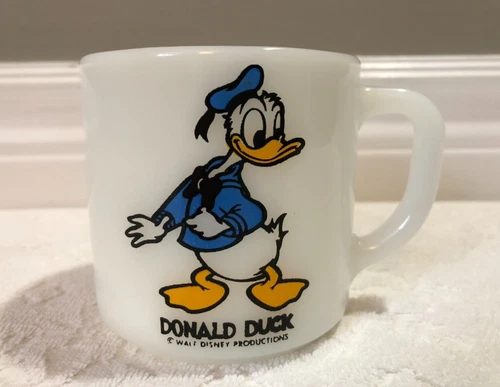 Vintage Federal Glass; DISNEY's Donald Duck Graphics Opal-White Milk-Glass Mug