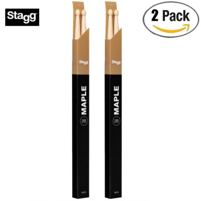 2-PACK Stagg 1-Pair Maple 2B Wooden Tip Drum Sticks SM2B
