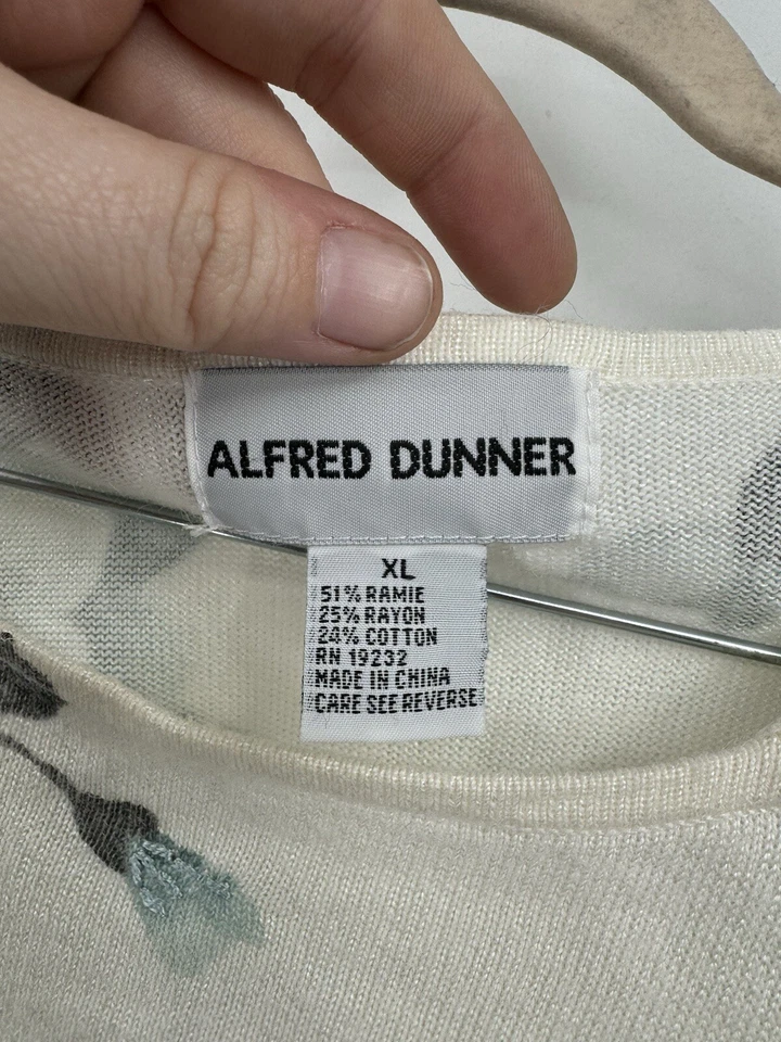 Винтажный женский свитер Alfred Dunner XL кремовый бабушка бабушка цветочный бисер прибрежный - Изображение 3 из 4
