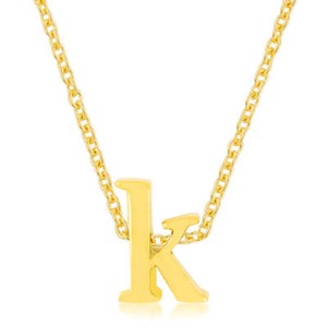 Authentic Yellow Gold Plated Brass Small Lowercase Letter K Initial 18+2" Necklace