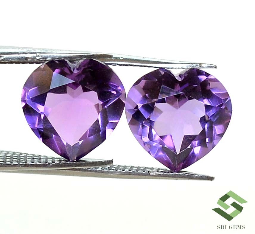 Certified Natural Amethyst Heart Shape Cut Pair 10x10 mm