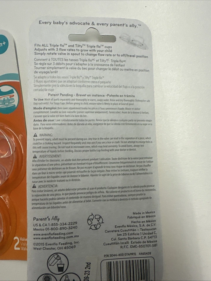 Paquete de 4 válvulas antifugas Evenflo Triple Flo se adapta a todos los biberones sin BPA Foto 4 de 4