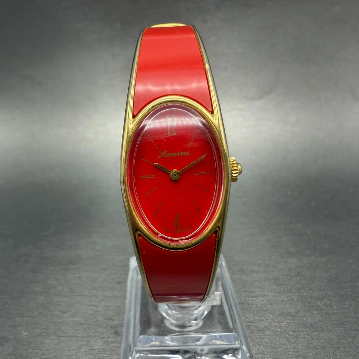 Lucerne bangle Watch Women 18mm Red Dial Gold Tone Oval  display picture 2