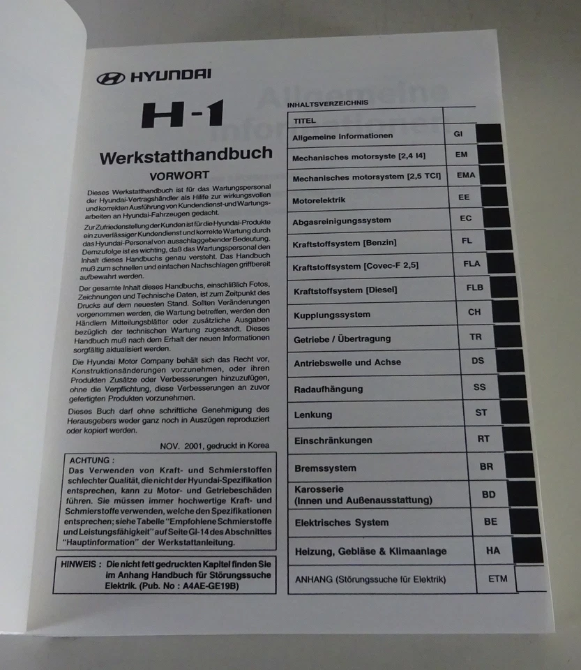 Manual De Taller / Manual Básico Hyundai H - 1 / H-1 Gasolina + Diésel 2000-2003 - Imagen 2 de 4