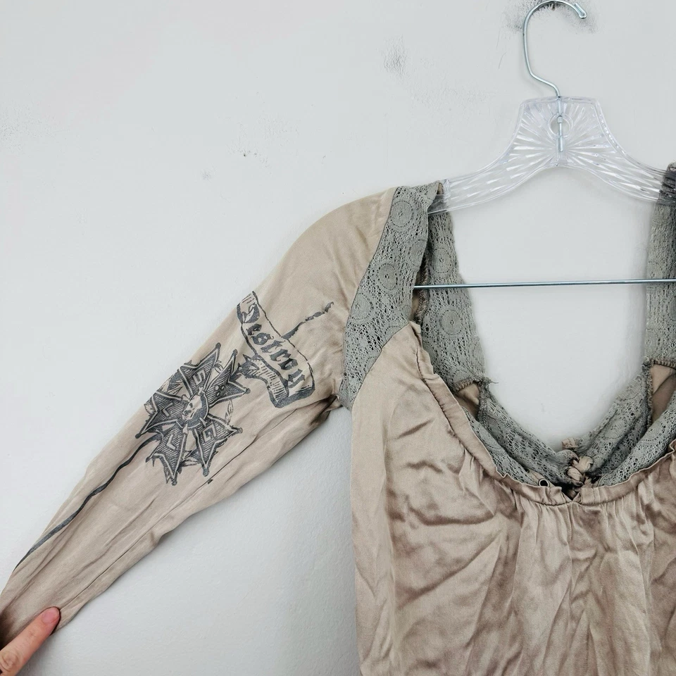 Blusa de manga larga de seda marrón Salvage para mujer talla XS Foto 2 de 4