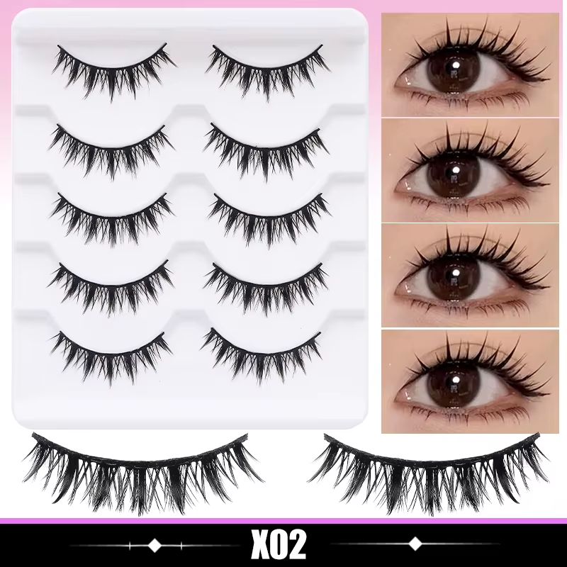 5 Pairs Manga Lashes Cosplay Fake Eyelashes Strip Lash Soft Natural Look Fox Eye