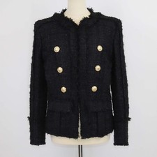 Balmain Black Metallic Tweed Long Sleeve Jacket