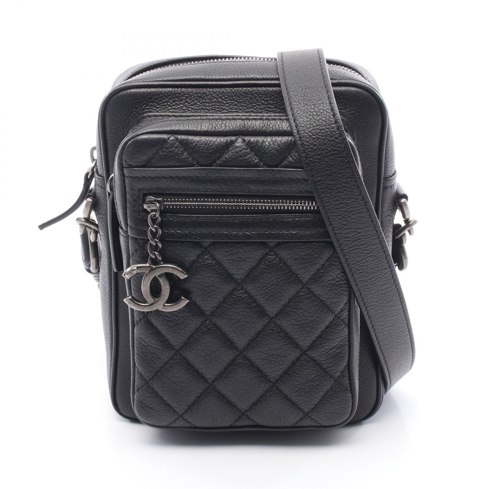 CHANEL CC Matelasse Leather Crossbody Bag Black Pre-Owned for Women