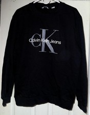 Calvin Klein Jeans Sweatshirt Mens Medium Black CK Logo Crewneck Pullover