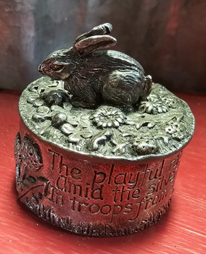 Vintage Silver Plate Rabbit Bunny Trinket Box Etched Poem Silver Scenes ...